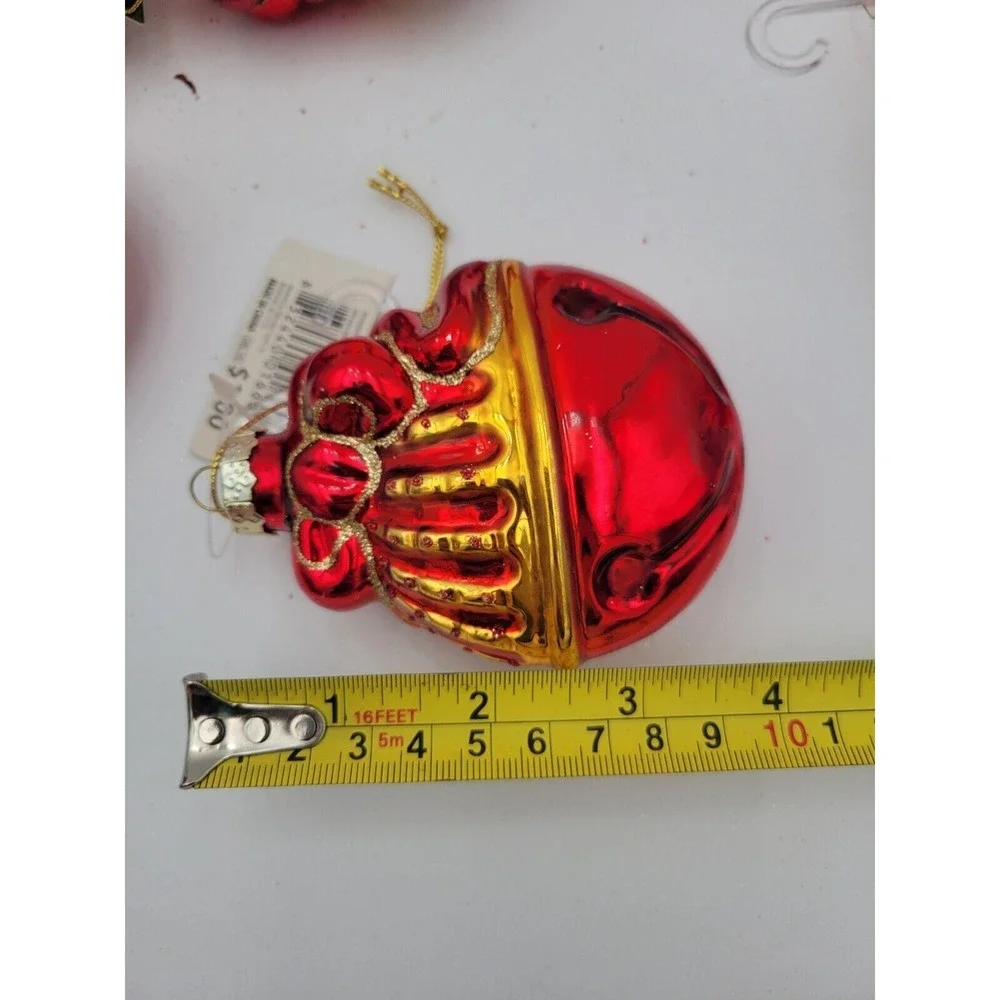 Set Of 11 Blown Glass‎ Ornaments Red And Gold Bell Shaped Christmas Ornaments